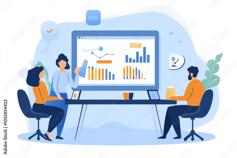 Fototapeta premium A project manager leading a cross-functional team meeting, aligning goals between marketing, product, and development teams.