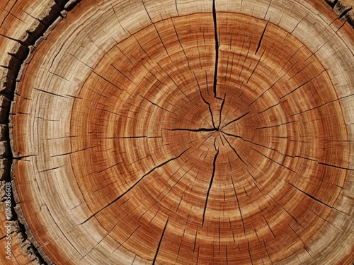 Close-up shot of a cross-section of a tree trunk revealing intricate tree rings, showcasing the natural beauty of growth and age, environment, ecology