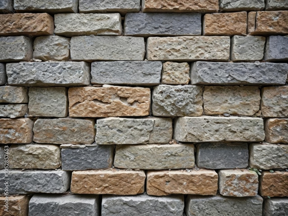 Close-up of a rough and weathered stone wall texture, showing various shades of gray and brown, rough, architecture Close-up of a rough and weathered stone wall texture, showing various shades of gray and brown, rough, architecture
