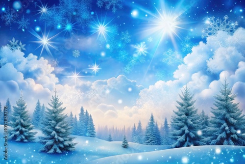 Wallpaper Mural Winter Wonderland: Snowflakes Falling from Snowy Clouds Against a Blue Sky - Perfect for Merry Christmas and New Year Celebrations, Holiday Greetings, and Seasonal Backgrounds Torontodigital.ca