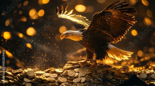 Eagle clutching gold coins in its talons, symbolizing wealth accumulation