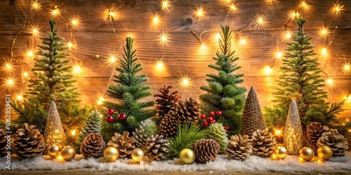 Wallpaper Mural Warm and inviting Christmas decorations display featuring trees, cones, and twinkling lights , Christmas, decorations, trees, cones Torontodigital.ca