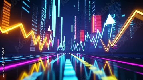 Wallpaper Mural A futuristic city with neon lights and glowing arrows, representing growth and success in the digital world Torontodigital.ca