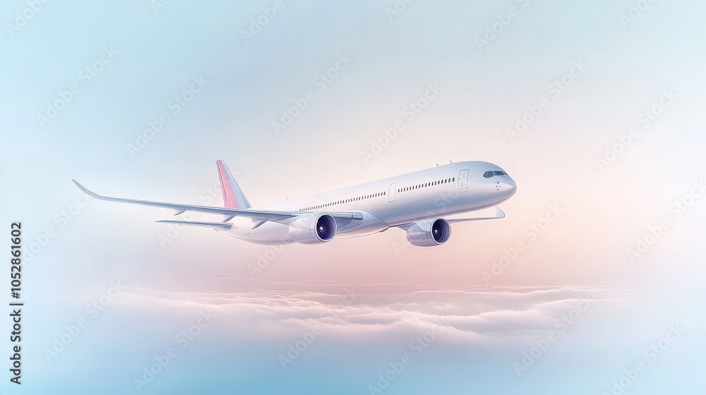 A white airplane is flying through the sky with a beautiful blue A white airplane is flying through the sky with a beautiful blue
