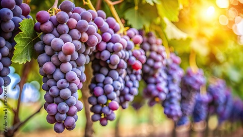 Close-up of grapevine with ripe purple grapes hanging, perfect for wine or vineyard related concepts, grapevine, grapes photo