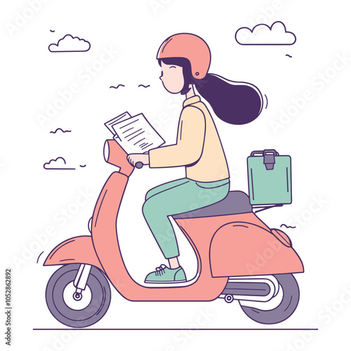 Woman Riding   Scooter in Casual Outfit