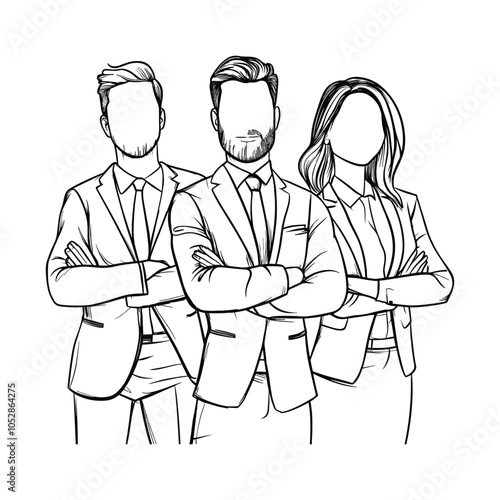 Outline Sketch of Business Team Standing Together