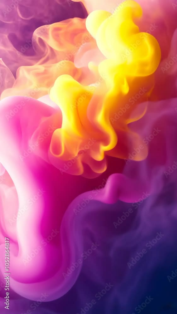 Vibrant pink and yellow smoke swirling on dark background, abstract art concept Vibrant pink and yellow smoke swirling on dark background, abstract art concept