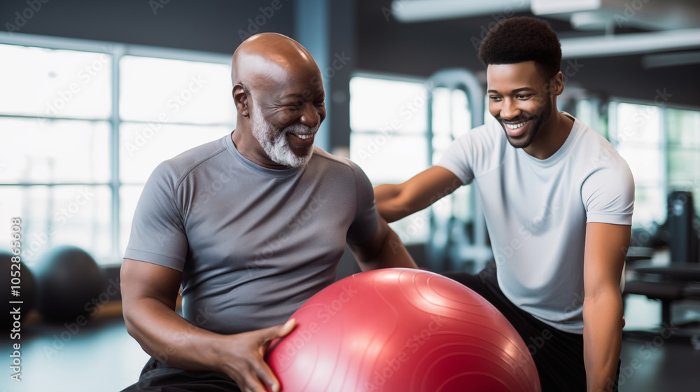 elderly people working out at gym, in a training session to stay healthy elderly people working out at gym, in a training session to stay healthy
