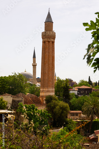 Minaret of Alaaddin Mosque or Yivli Minare Mosque located in Antalya, Turkey. photo