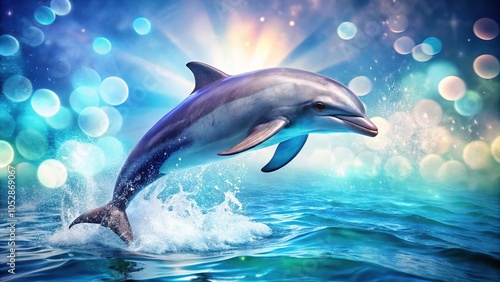 Blurred ocean backdrop highlights the graceful movement of dolphins.