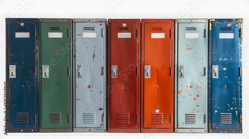 row of high school lockers with white shades, vintage, png photo