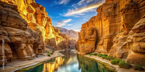 Dramatic cliffs and ancient rock formations in Egypt's Canyon landscape.