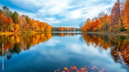 Autumnal Reflection on a Still Lake