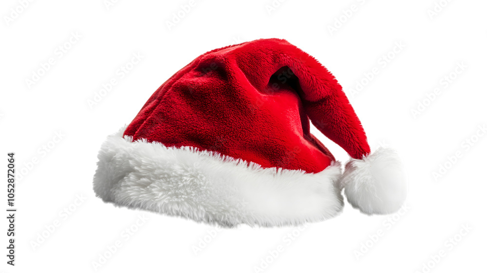Red Santa hat with a white pompom isolated on white background Red Santa hat with a white pompom isolated on white background