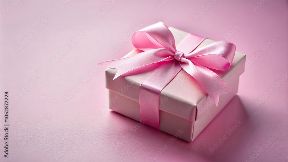 Pink gift box with ribbon and bow on pastel background, close-up Pink gift box with ribbon and bow on pastel background, close-up