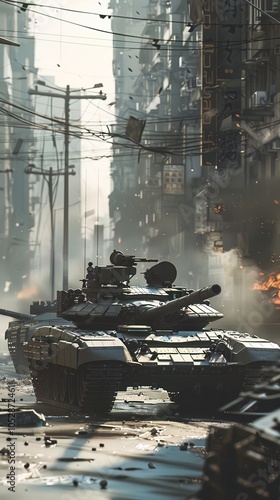 Robotic tanks deploying in an urban environment, showcasing stealth and firepower in modern warfare photo