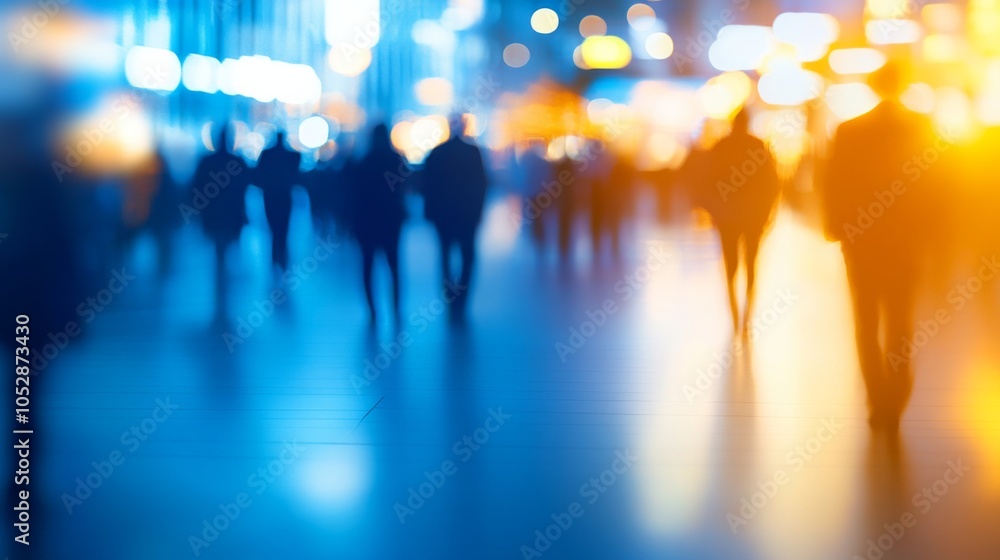 Blurred City Lights with People Walking at Night Blurred City Lights with People Walking at Night