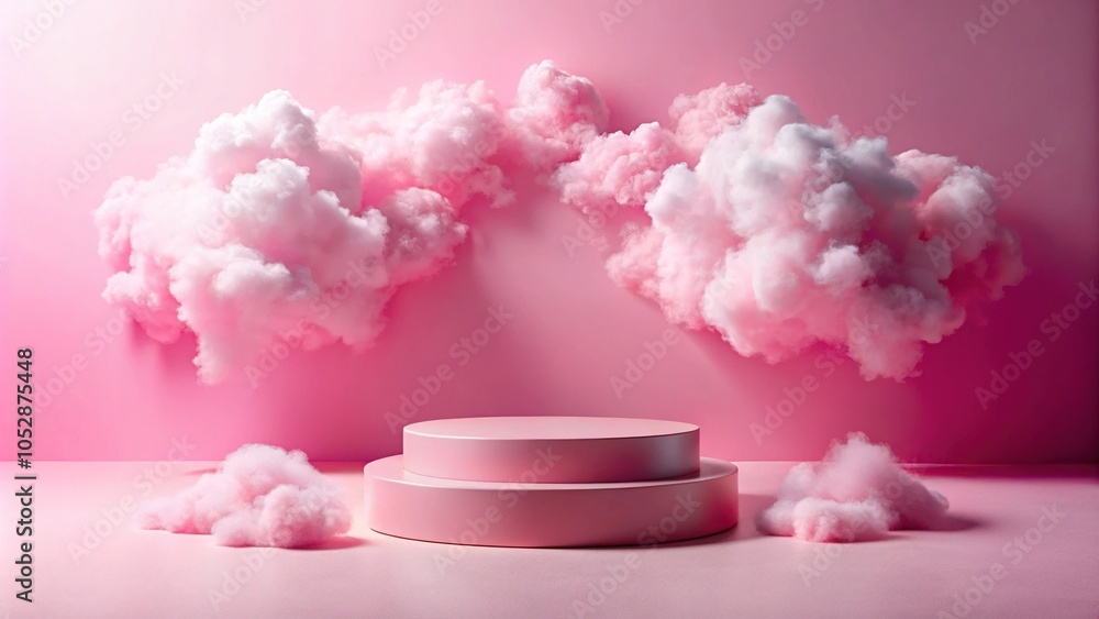 Pink podium on cloudy background Pink podium on cloudy background