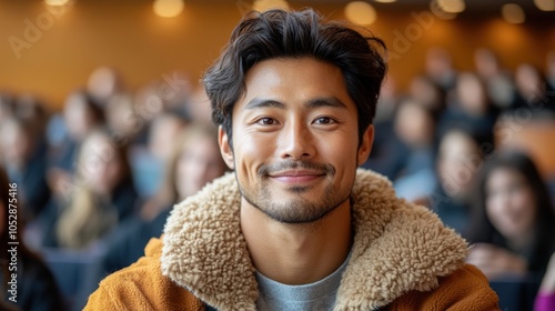 Smiling Man in a Brown Jacket with a Fuzzy Collar photo