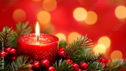 Cheerful Candle in Warm Cozy Holiday Setting