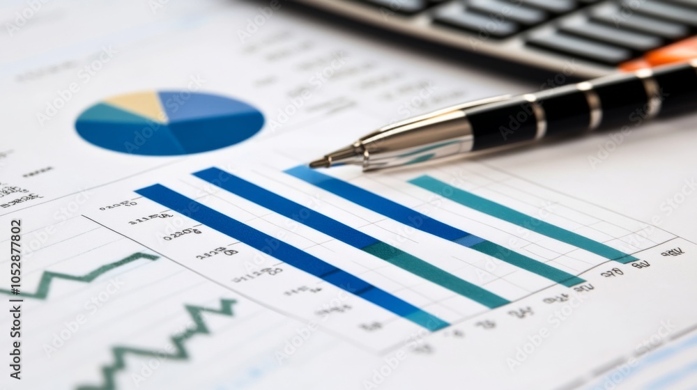 Obraz premium Business Analysis with Graphs and Calculator Close-Up