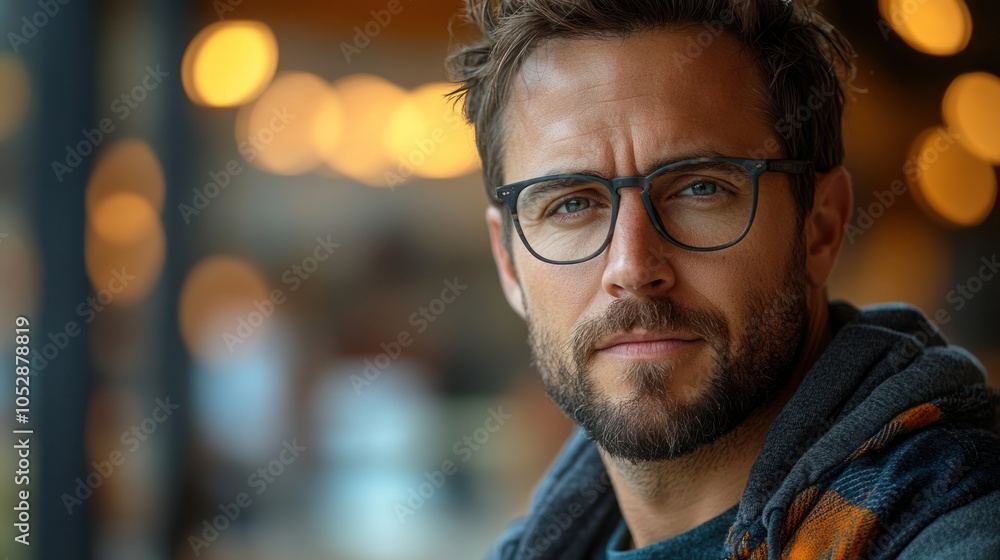 Close-up Portrait of a Bearded Man Wearing Glasses Close-up Portrait of a Bearded Man Wearing Glasses
