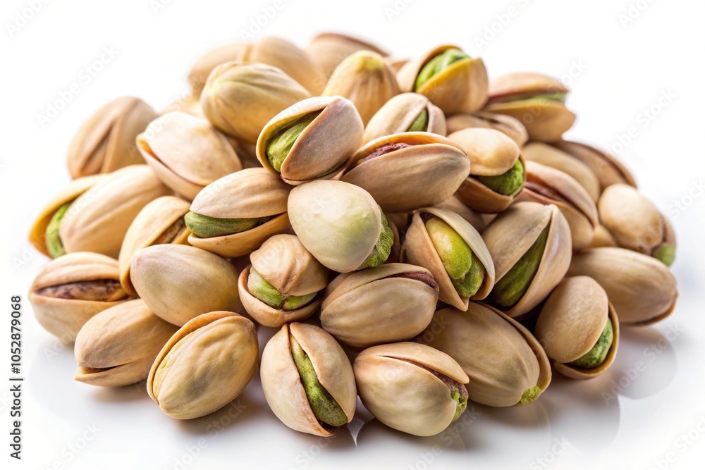 Pistachio nuts on a white background, macro photography Pistachio nuts on a white background, macro photography