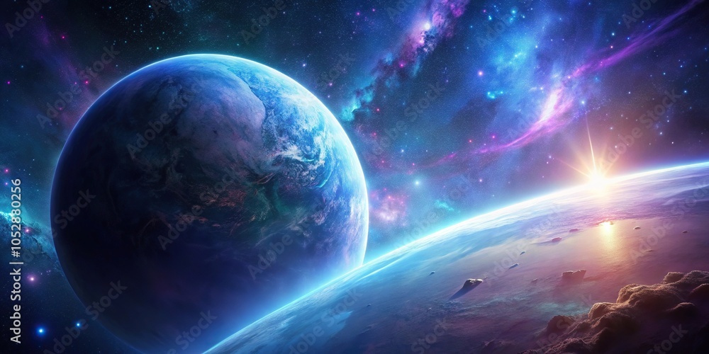 Obraz premium planet in space landscape with blue and violet colors Aerial
