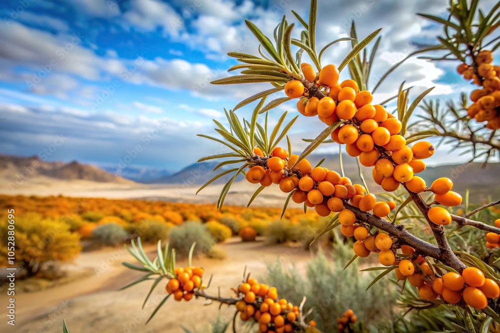 Plant of sea buckthorn berry in Himalayan desert