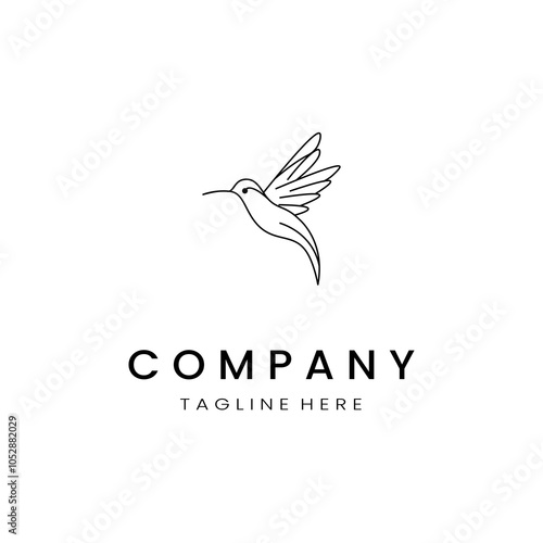  minimalistic and simple hummingbird vector line art with a bit of color, on a white background photo