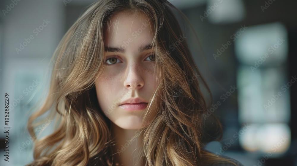 Hair salon showing beautiful hairstyle of young woman after coloring hair and making highlights Hair salon showing beautiful hairstyle of young woman after coloring hair and making highlights