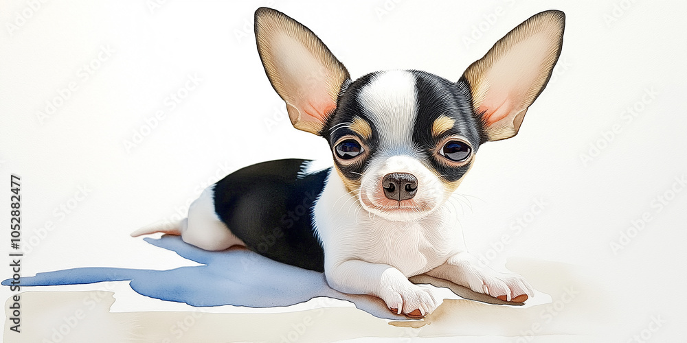 Adorable chihuahua puppy lying down on white background Adorable chihuahua puppy lying down on white background