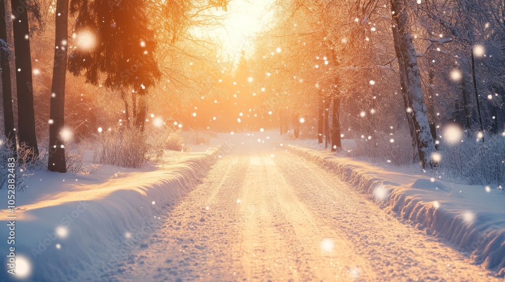 Joyful Wonderland with Bright Light and Snowy Background Joyful Wonderland with Bright Light and Snowy Background