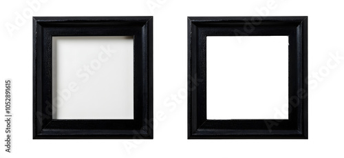 Black picture frame with a white background.