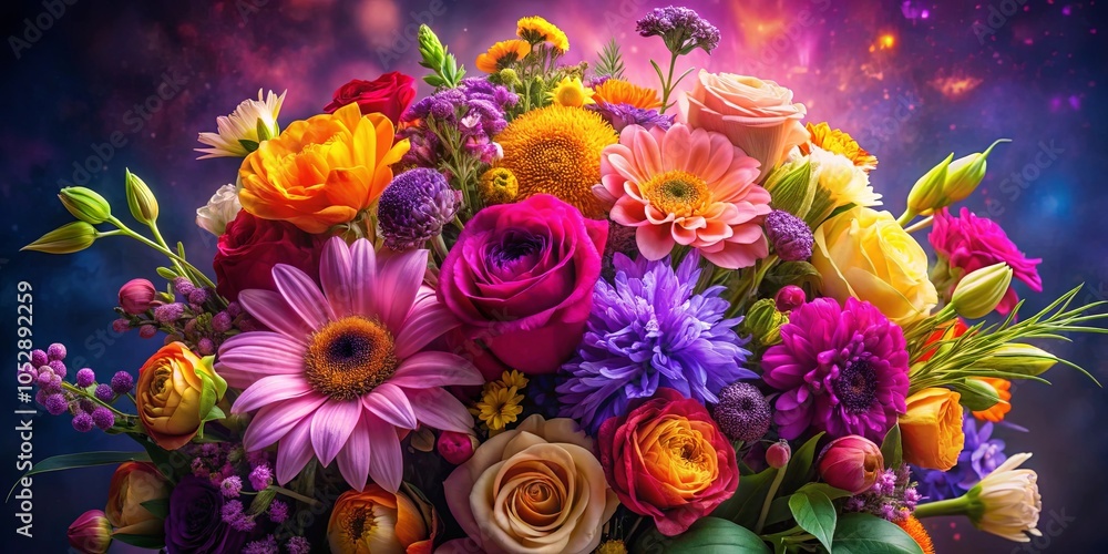 custom made wallpaper toronto digitalA vibrant tapestry of blooming petals, painted in shades of crimson, gold, and violet, with soft, delicate foliage cascading around the arrangement.