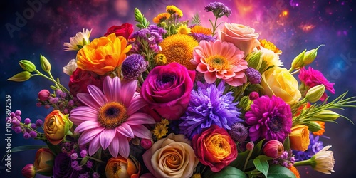 Wallpaper Mural A vibrant tapestry of blooming petals, painted in shades of crimson, gold, and violet, with soft, delicate foliage cascading around the arrangement. Torontodigital.ca