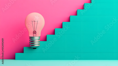 Innovative path to success a light bulb illuminating ascending steps as a metaphor for gradual growth and development