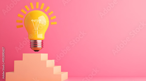 Illuminating the path to success a light bulb on ascending steps symbolizing gradual growth and achievement