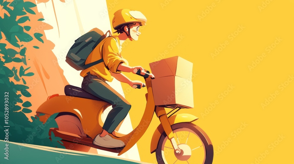 Whimsical Cartoon Delivery Rider on Scooter Whimsical Cartoon Delivery Rider on Scooter
