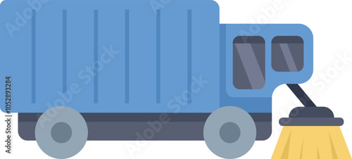 Street sweeper truck is cleaning the roadside with its brush, ensuring a clean and debris free environment