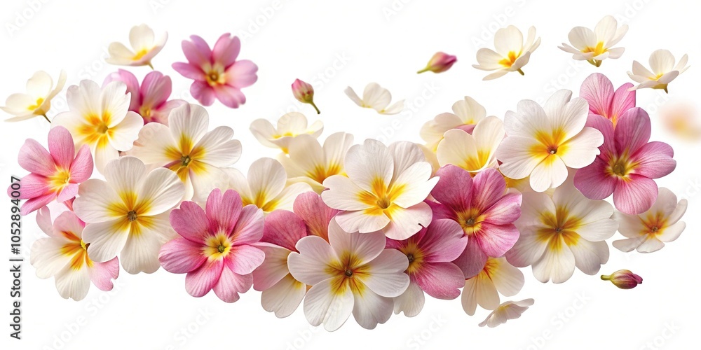 primrose petals scattered on white background primrose petals scattered on white background