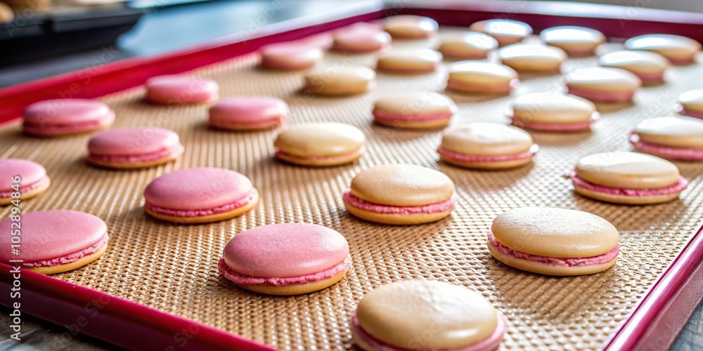 Obraz premium Process of applying macaron dough on silicone mat