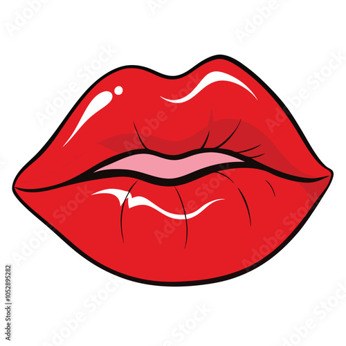 Red lips vector icon with Transparent Background Clipart.