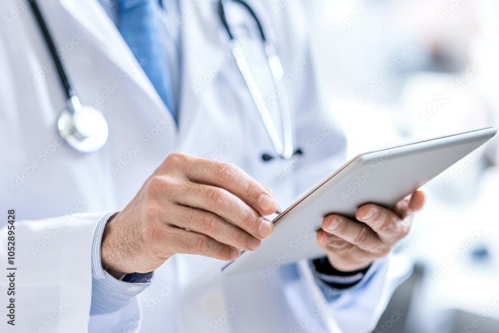 A doctor is using a tablet to take notes A doctor is using a tablet to take notes