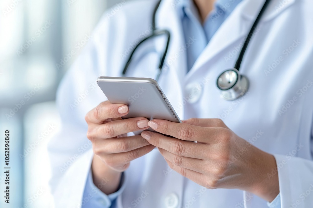 A doctor is holding a cell phone in his hand A doctor is holding a cell phone in his hand