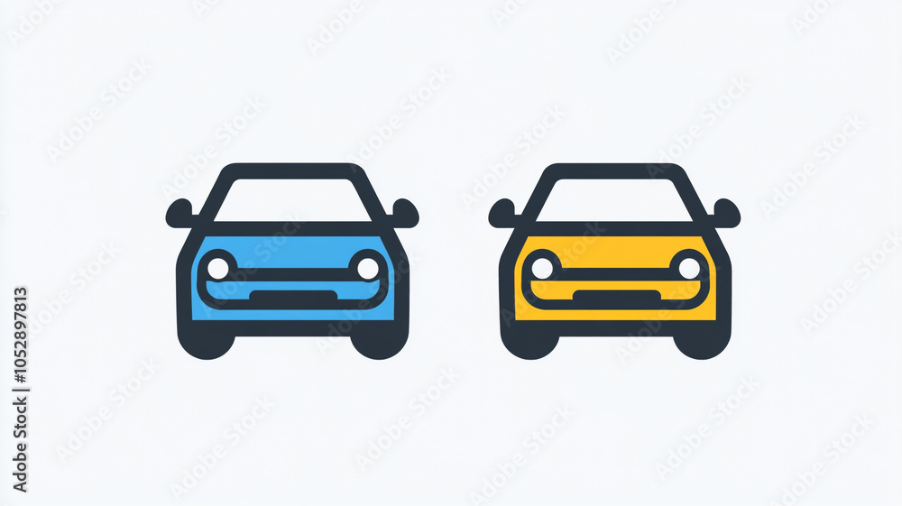 Two stylized cars in contrasting colors highlighting modern vehicle design and simplicity Two stylized cars in contrasting colors highlighting modern vehicle design and simplicity