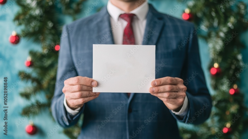 A man is holding a white card in his hand A man is holding a white card in his hand