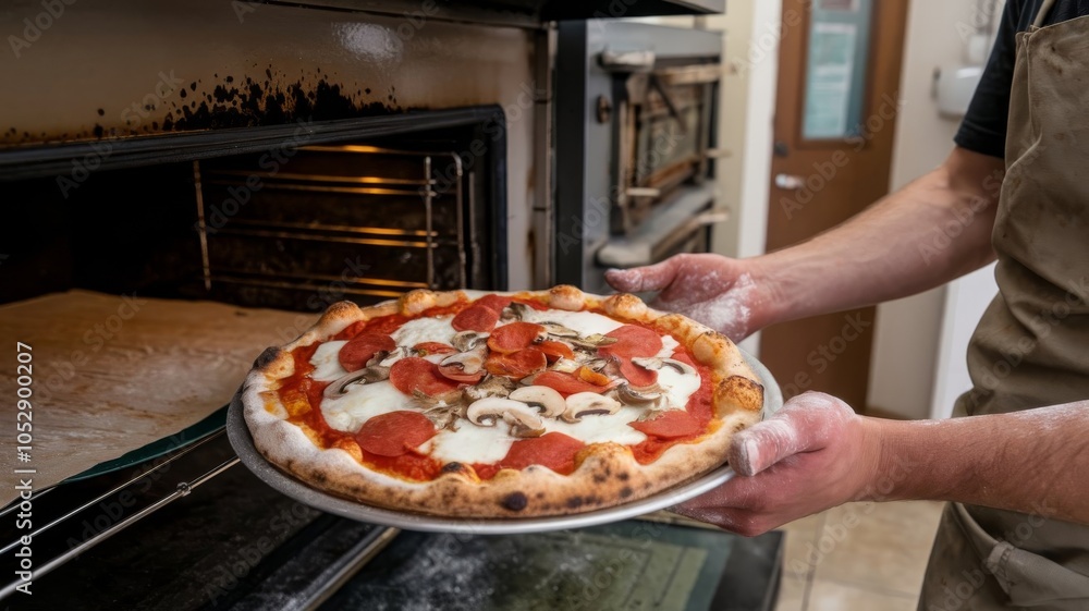 Taking a Delicious Pizza Out of the Oven Taking a Delicious Pizza Out of the Oven