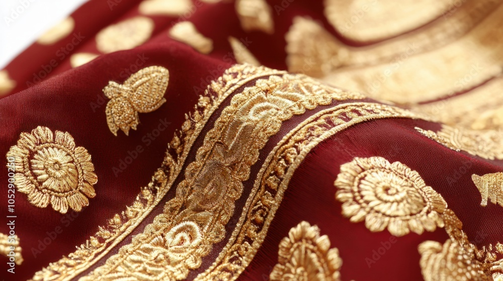 Indian traditional design with intricate mehndi patterns in gold on maroon, creating a festive feel, isolated on white Indian traditional design with intricate mehndi patterns in gold on maroon, creating a festive feel, isolated on white